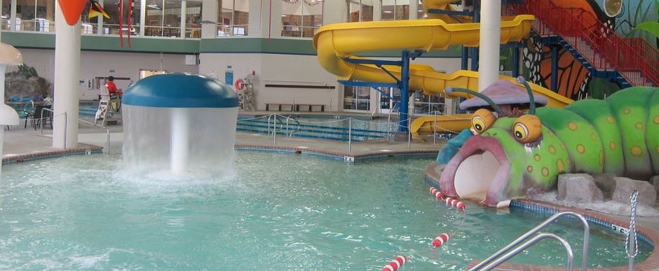 Aquatic Center Pool and Water Fountain and slides