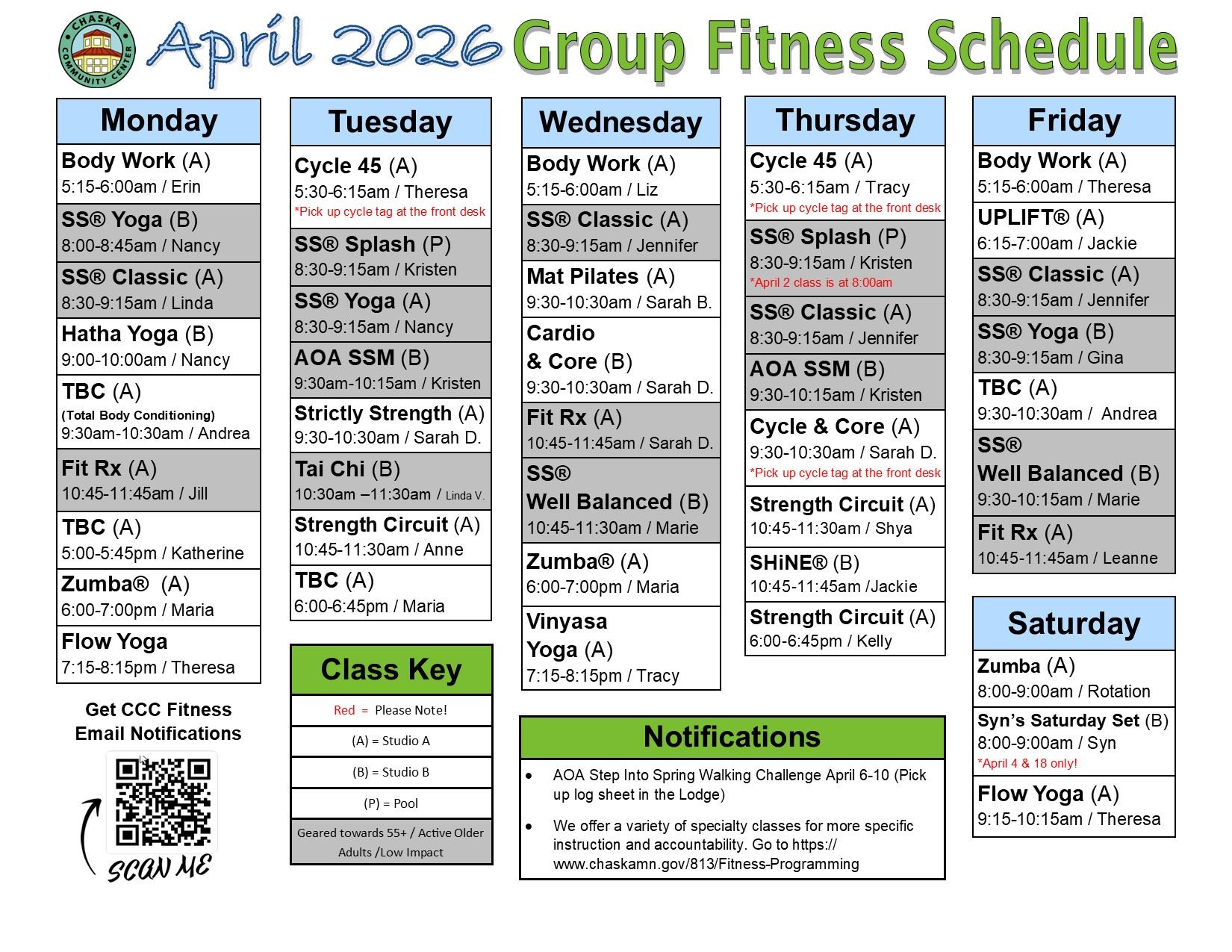 April 2026 Group Fitness Schedule