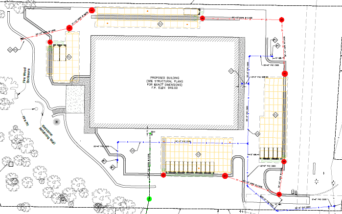 Concept sketch of warehouse with 4 bays