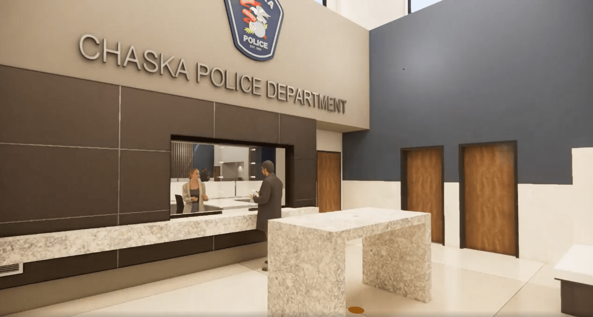 Inside police department lobby 